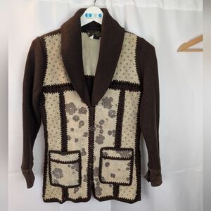 Vintage High Fashion Leather Floral Western Knit Woman S in VGUC Jacket Boho